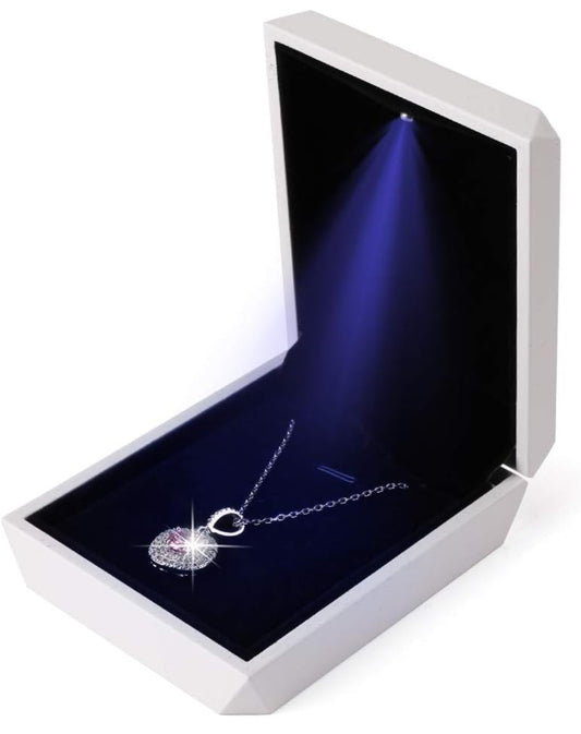 iSuperb LED Pendant Necklace Box Bracelet Box Couple Jewelry Gift Boxes Case Small Jewelry Display for Proposal Engagement Wedding Valentine's Day (White)