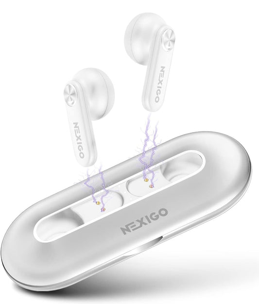 NexiGo Air T2 Ultra-Thin Wireless Earbuds, Qualcomm QCC3040, Bluetooth 5.2, 4-Mic CVC 8.0 Noise Cancelling for Clear Calls, aptX, 28H Playtime, USB-C, IPX5 Waterproof, (White)
